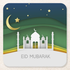 Modern Eid Mubarak papier gesneden moskee papier O Kartonnen Onderzetters