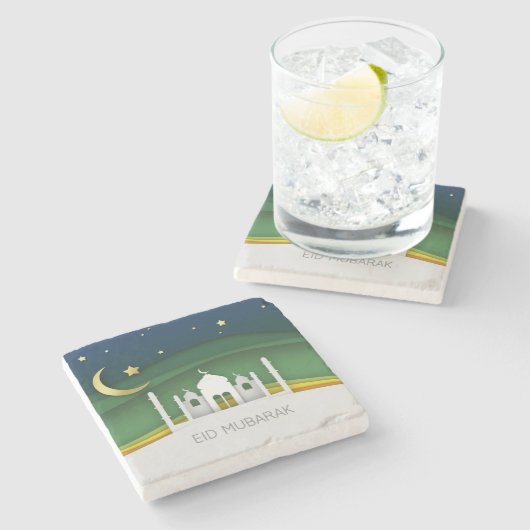 Modern Eid Mubarak papier gesneden moskee stenen O Stenen Onderzetter (Zijkant)