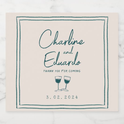 Modern eigentijds handschrift retro bruiloft sparkling wijnetiket (Enkel label)