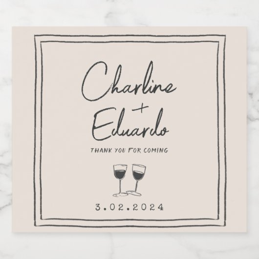 Modern eigentijds handschrift retro bruiloft sparkling wijnetiket (Enkel label)