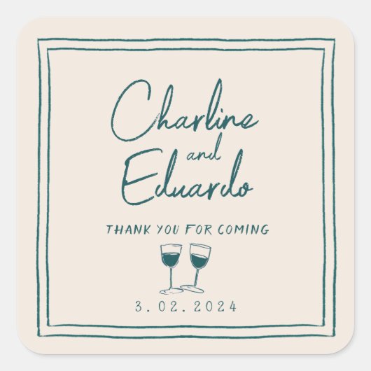 Modern eigentijds handschrift retro bruiloft vierkante sticker (Voorkant)