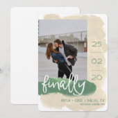 Modern Eindelijk Aquarel Foto Tannengroen Save The Date (Voorkant / Achterkant)
