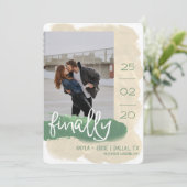 Modern Eindelijk Aquarel Foto Tannengroen Save The Date (Staand voorkant)