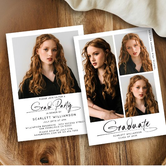 Modern eindexamenfeest 3 foto collage script kaart