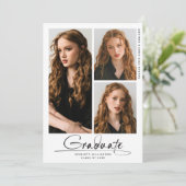 Modern eindexamenfeest 3 foto collage script kaart (Staand voorkant)