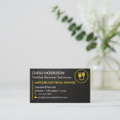 Modern Electrician Branding Black Yellow Metallic Visitekaartje (Staand voorkant)