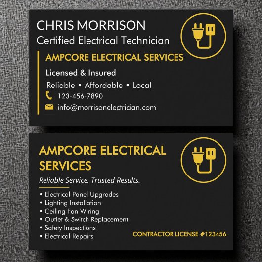 Modern Electrician Branding Zwart Geel Visitekaartje
