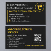 Modern Electrician Contractor QR Code Black Yellow Visitekaartje