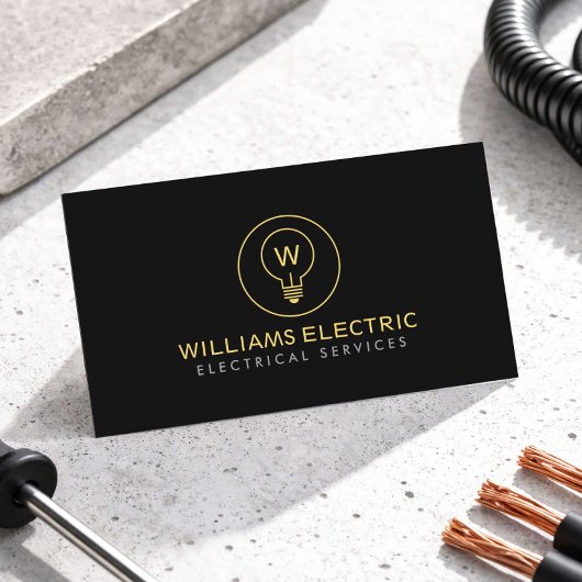 Modern Electrician Logo Monogram Black Visitekaartje