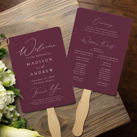 Modern Elegaant Paars Huwelijksprogramma Handwaaier
