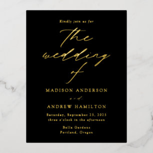 Modern Elegance Black and Gold Wedding Folie Uitnodiging Briefkaart