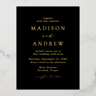 Modern Elegance Black and Gold Wedding Folie Uitnodiging Briefkaart