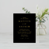 Modern Elegance Black and Gold Wedding Folie Uitnodiging Briefkaart (Staand Voorkant)