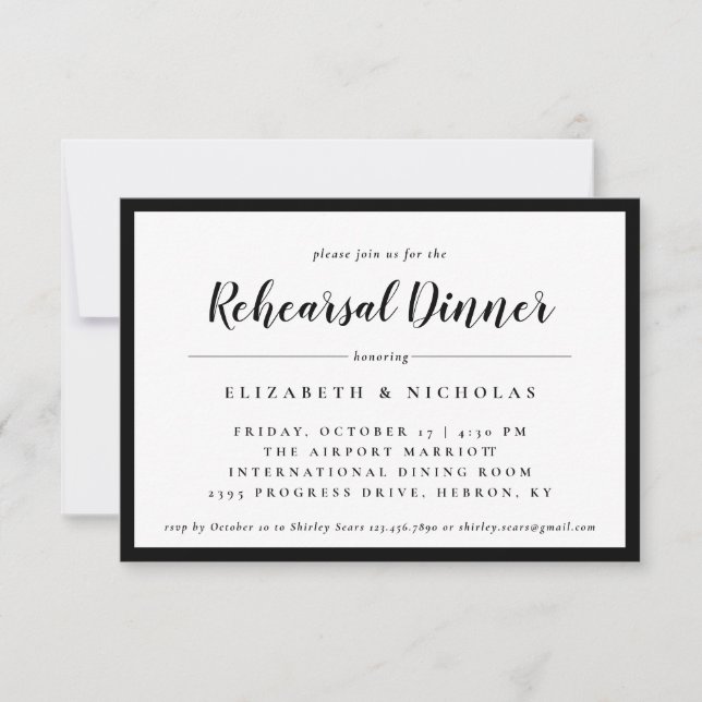 Modern Elegance Black and White Rehearsal Inivite (Voorkant)