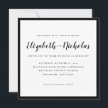 Modern Elegance Black and White Wedding Invitation<br><div class="desc">Moderne Elegance Black and White Wedding Invitation kenmerkt de namen van de paren in prachtige kalligrafie omringd door een minimale zwarte grens. Geef je trouwdag een persoonlijk tintje. Dit ontwerp is beschikbaar in een verscheidenheid van formaten en begeleidende de producten van de trouwgebeurtenis.</div>