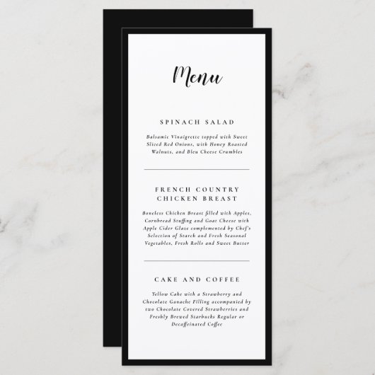 Modern Elegance Black and White Wedding Menu (Voorkant / Achterkant)