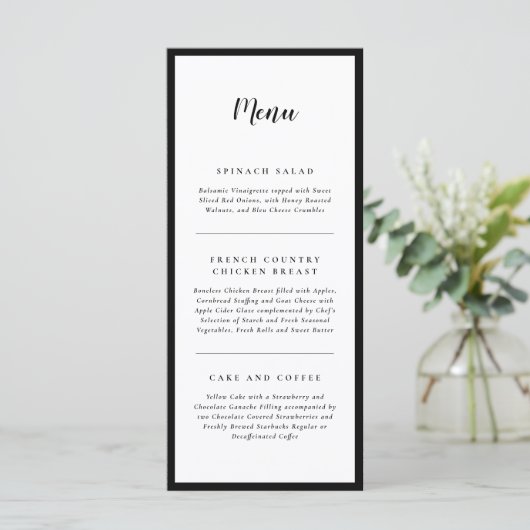 Modern Elegance Black and White Wedding Menu (Staand voorkant)