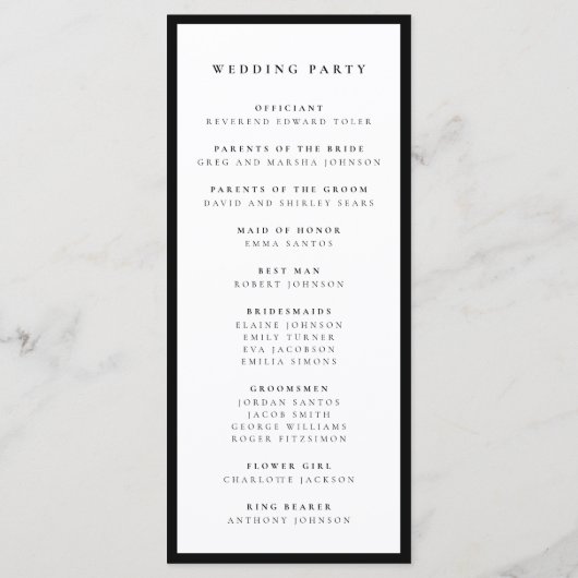 Modern Elegance Black and White Wedding Programmakaart (Achterkant)