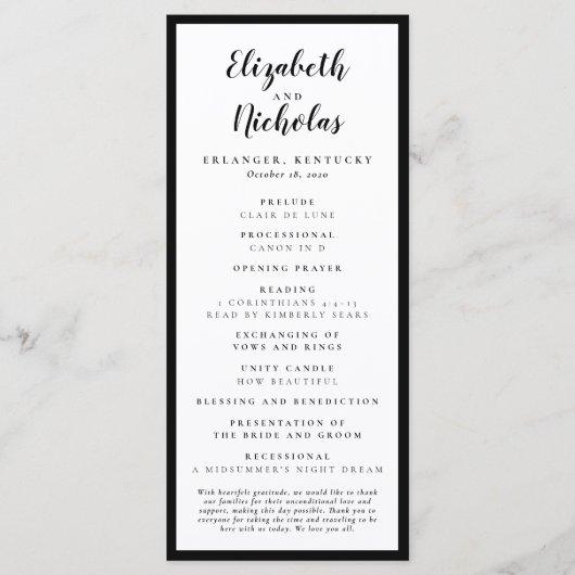 Modern Elegance Black and White Wedding Programmakaart (Voorkant)