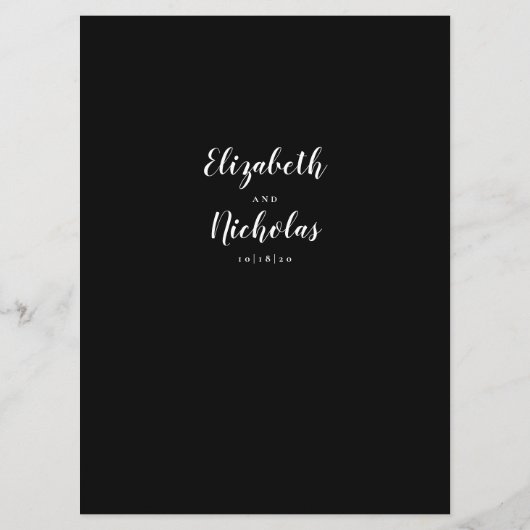 Modern Elegance Black and White Wedding Reception Programmakaart (Achterkant)
