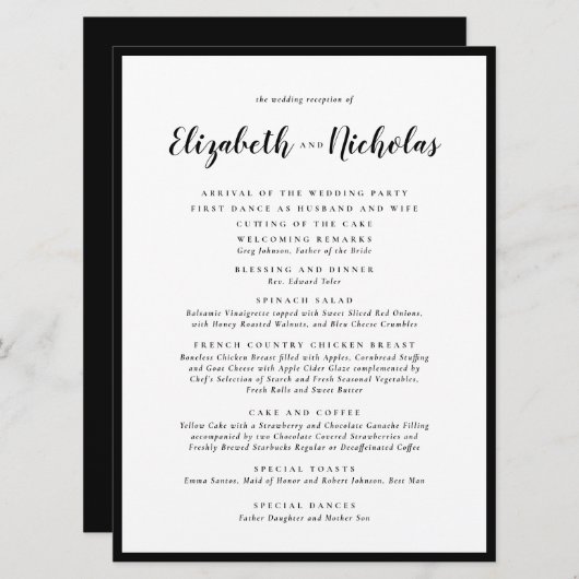 Modern Elegance Black and White Wedding Reception Programmakaart (Voorkant / Achterkant)
