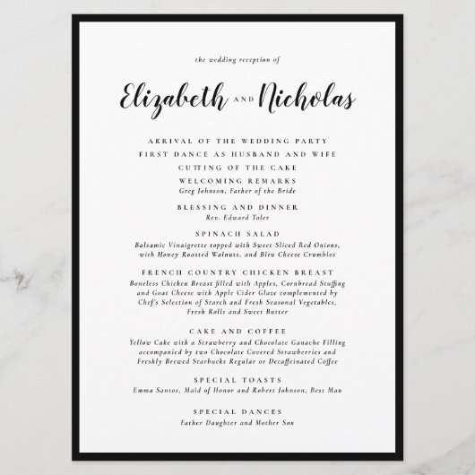 Modern Elegance Black and White Wedding Reception Programmakaart (Voorkant)