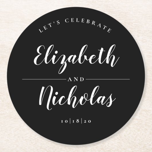 Modern Elegance Black and White Wedding Ronde Kartonnen Onderzetter (Voorkant)