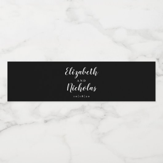 Modern Elegance Black and White Wedding Waterfles Etiket (Enkel label)
