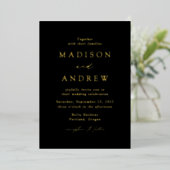 Modern Elegance Black en Gold Photo Wedding Folie Uitnodiging (Staand Voorkant)