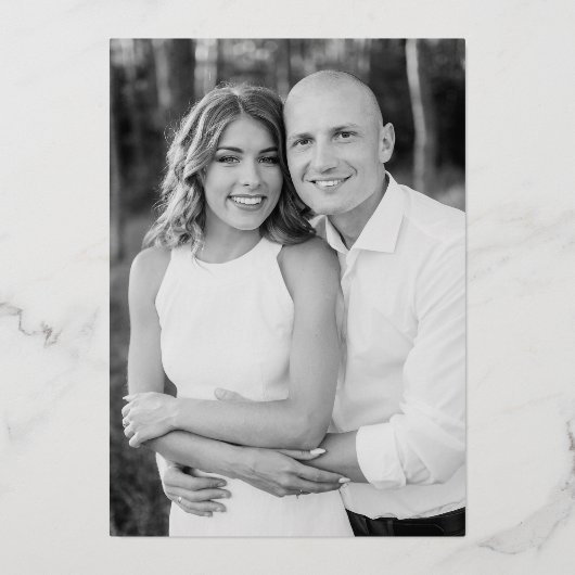 Modern Elegance Black en Gold Photo Wedding Folie Uitnodiging (Achterkant)