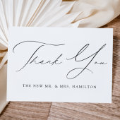 Modern Elegance Black Script Wedding Bedankkaart
