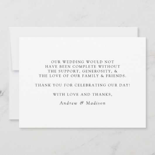 Modern Elegance Black Script Wedding Bedankkaart (Achterkant)