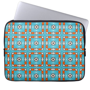 Modern Elegance Blauw Sinaasappel Wit Azulejos Teg Laptop Sleeve