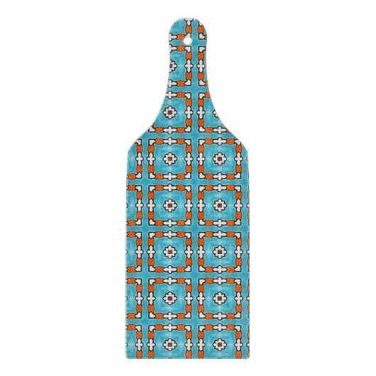 Modern Elegance Blauw Sinaasappel Wit Azulejos Teg Snijplank (Voorkant)