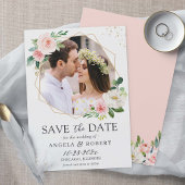 Modern Elegance Blush Floral Geometric Photo Lijst Save The Date