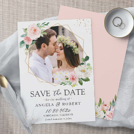 Modern Elegance Blush Floral Geometric Photo Lijst Save The Date