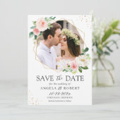 Modern Elegance Blush Floral Geometric Photo Lijst Save The Date (Staand voorkant)