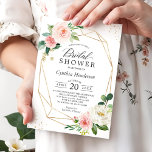 Modern Elegance Blush Pink Floral Vrijgezellenfees Kaart<br><div class="desc">Maak van je vrijgezellenfeest een elegante affaire met deze mooie bloem en gouden geometrische uitnodiging. Het eenvoudige, maar verfijnde ontwerp biedt een verbluffend pakket bloemen, gekoppeld aan een geometrische grens, waardoor een perfecte balans tussen klassieke en moderne stijlen ontstaat. Met het ontwerpgereedschap van Zazzle kunt u deze sjabloon aanpassen zodat...</div>