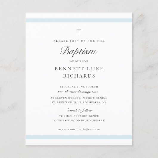 Modern Elegance Boys Baptisme Invitation (Voorkant)