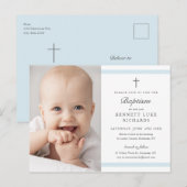Modern Elegance Boys Photo Baptisme Uitnodiging Briefkaart (Voorkant / Achterkant)