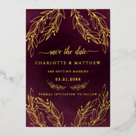 Modern Elegance Burgundy Save the Date Folie Uitnodiging