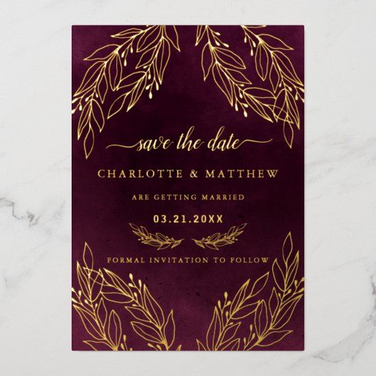 Modern Elegance Burgundy Save the Date Folie Uitnodiging (Voorkant)