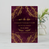 Modern Elegance Burgundy Save the Date Folie Uitnodiging (Staand Voorkant)