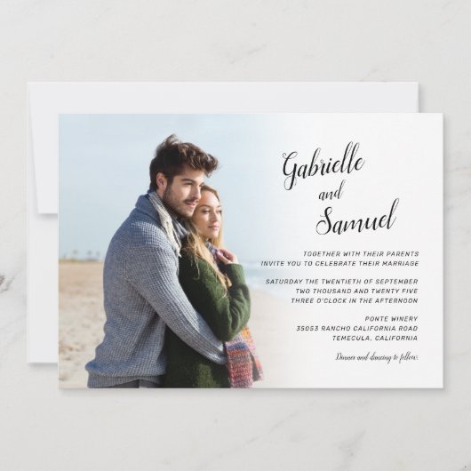 Modern Elegance Calligraphy Photo Wedding Invitati Kaart (Voorkant)
