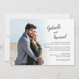 Modern Elegance Calligraphy Photo Wedding Invitati Kaart