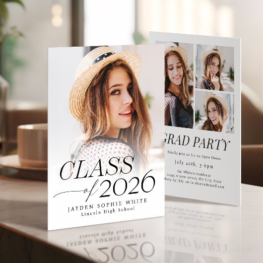 Modern Elegance Class of 2026 Photo Graduation Kaart