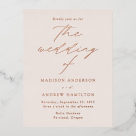Modern Elegance Cream and Roos Gold Wedding Folie Uitnodiging Briefkaart