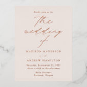 Modern Elegance Cream and Roos Gold Wedding Folie Uitnodiging Briefkaart (Voorkant)