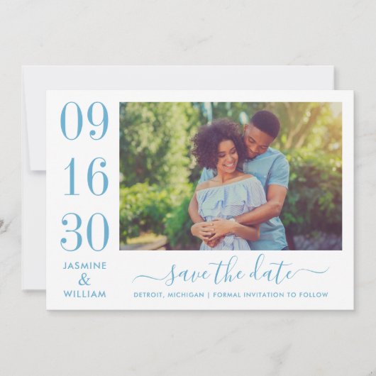 Modern Elegance Dusty Blue Wedding Foto Save The Date (Voorkant)