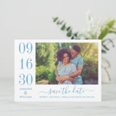 Modern Elegance Dusty Blue Wedding Foto Save The Date (Staand voorkant)